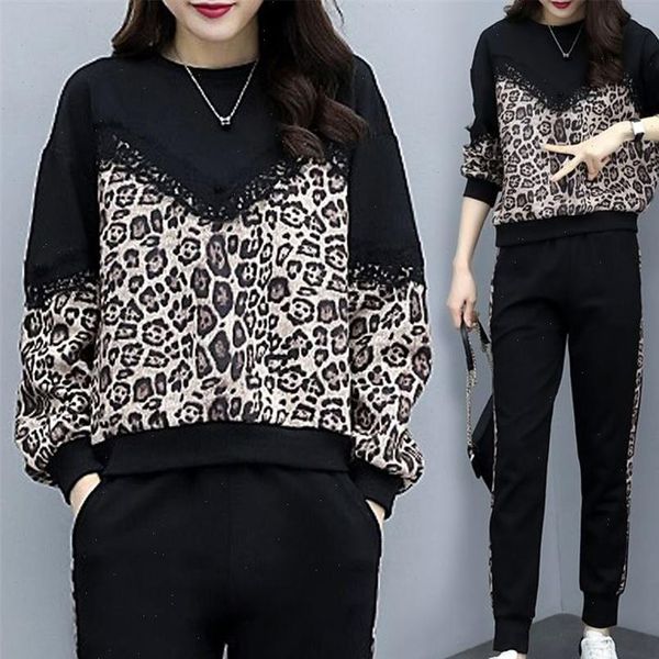 

tracksuit spring autumn large womens tracksuits size loose two piece sets plus pants casual suits, Gray