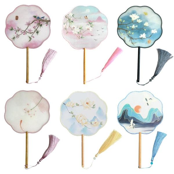 

chinese style antique translucent handheld round circular fan vintage lotus flower print dancing paddle hand fans with k3na other home decor