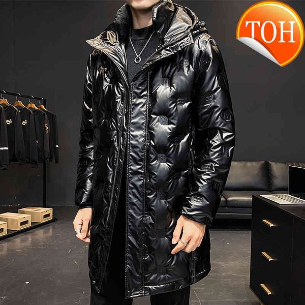 

jacket 2021 new winter down men's long style fashion couple thickened warm hooded coat brand white duck high quality, Black