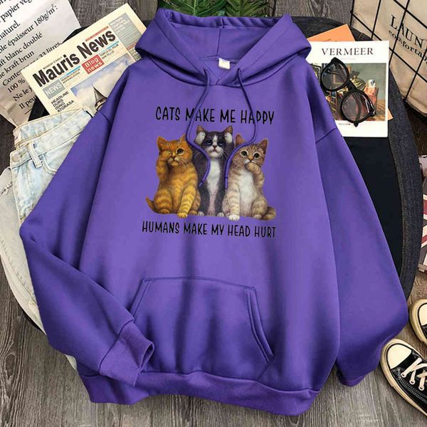 

cartoon men's hoodie, loose casual wear, arctic cat pattern, hip hop punk cartoon, Black