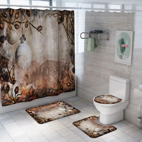 

bath mats printed bathroom set shower curtain waterproof absorption foot rugs toilet cover mat non-slip carpet
