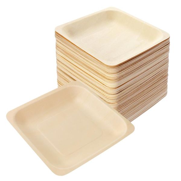 

dishes & plates rosenice 100pcs square disposable wooden plate party tableware for wedding restaurant picnic birthday 140x140mm