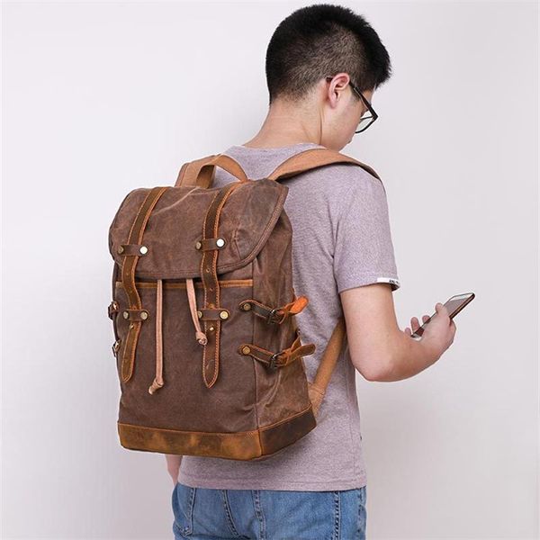 

backpack nesitu highend vintage army green coffee grey crazy horse leather canvas women men's 14'' laptravel bags m0015