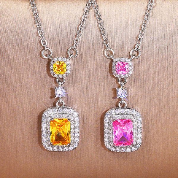 

chains modyle brilliant pink/yellow cz pendant necklace for women bling luxury fashion wedding engagement accessories jewelry, Silver