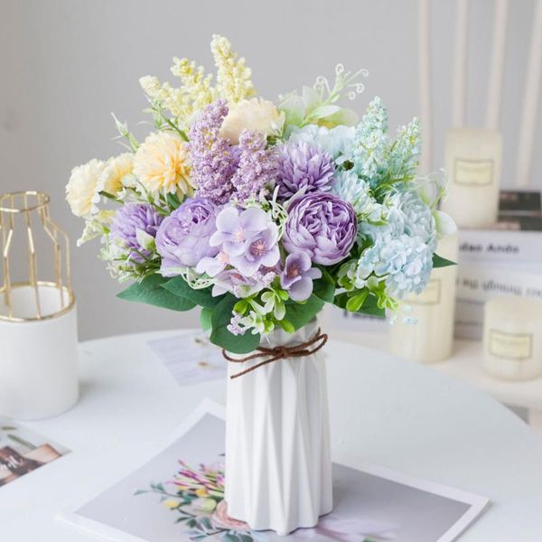 

decorative flowers & wreaths 1bouquet hydrangea artificial peony rose silk fake wedding flower diy home garden party office decoration