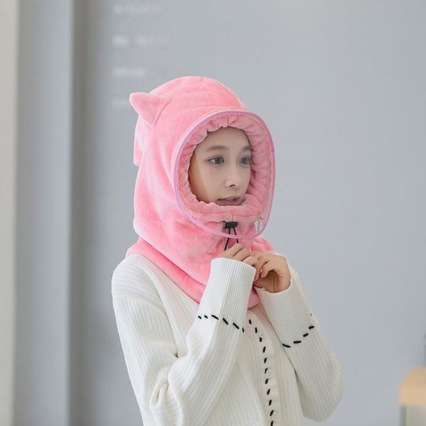 

berets autumn winter warm women fleece motorcycle face mask anti-dust waterproof windproof full cover hat neck helmet cute, Blue;gray