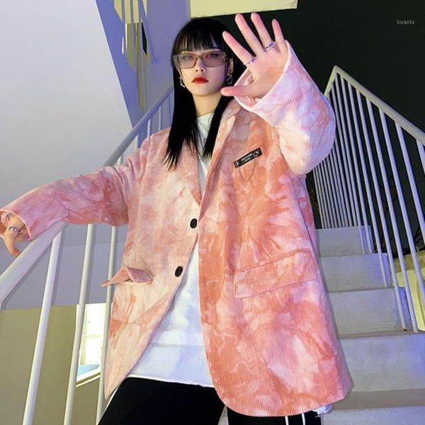 

[ewq] 2021 spring autumn print blazer women full sleeve minority casual style patchwork coat tie-dye queen costume women's suits & blaz, White;black