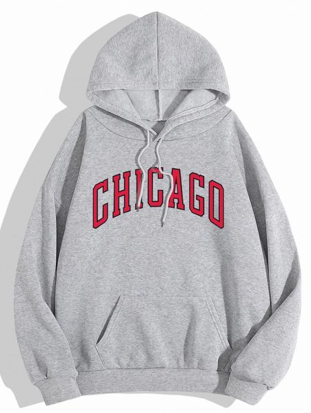 

letter graphic drop shoulder drawstring thermal lined hoodie m7mq#, White;black