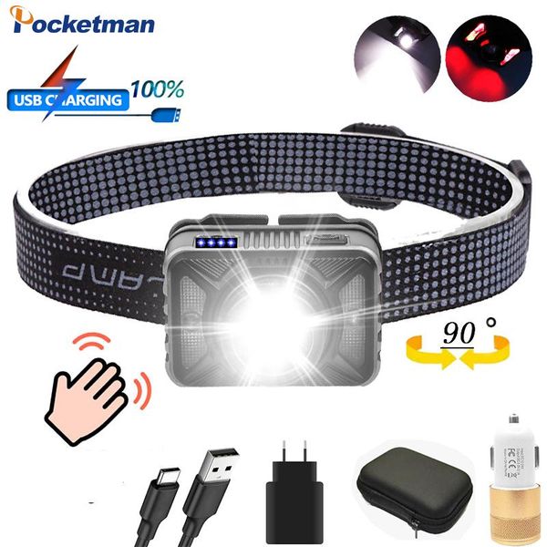

powerful led headlamp headlight body motion sensor head lamp usb rechargeable cob light camping riding torch headlamps