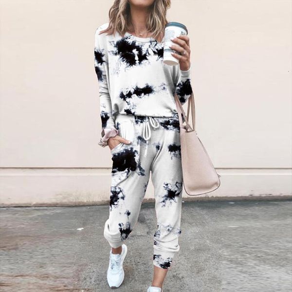 

elegant tie dye spring womens tracksuits pants sets casual plus size outfits jogger two piece set sports suit solid color, Gray