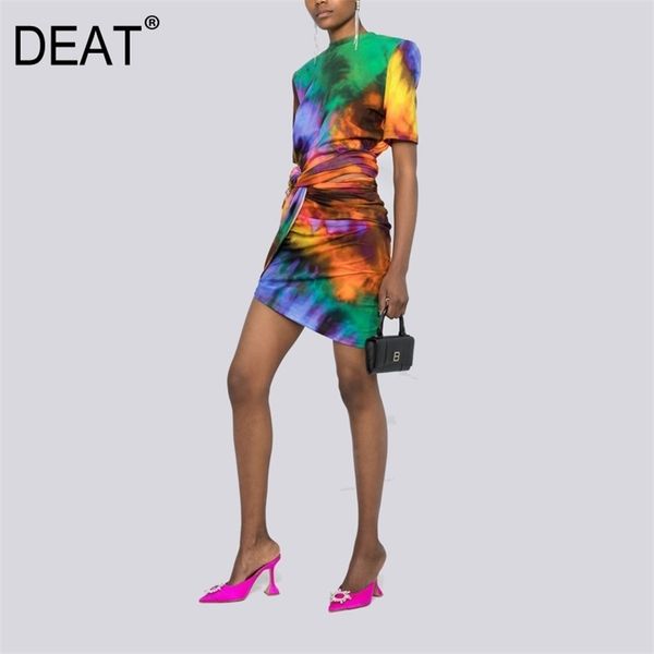 

[deat] women niche print set colorful fade dye short sleeve t-shirt pleated half skirt two pieces suit summer gx1134 210730, White