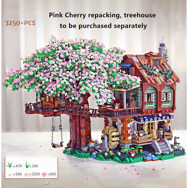 Nuovo MOC Tree House Rosa fiori di ciliegio e viole Building Block Mattoni creativi fai da te Città Strade Visualizza giocattoli per bambini Regali X0902