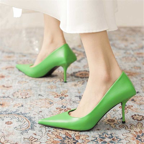 

women leather pointed toe thin high heels fashion office shallow mouth single shoes female party comfortable stilettos dress, Black