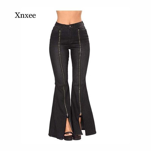 

women's pants & capris zipper split flares trousers women vintage hippie low waist ladies stretch solid color 2021 summer fashion bell, Black;white