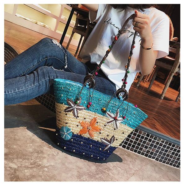

shoulder bags female summer fashion rattan beach ladies casual handbags tote bohemian women handmade woven starfish straw