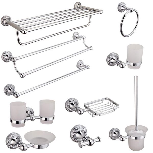 

bath accessory set auswind carved double towel bar 30/40/50/60cm silver toilet paper holder mirror plated surface finishing bathroom hardwar