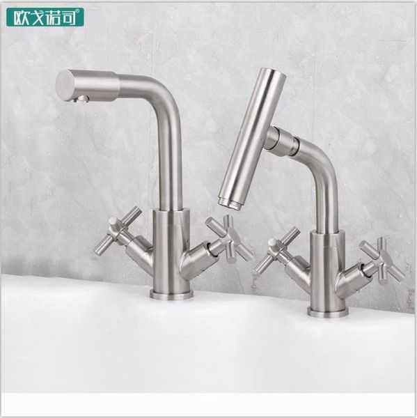 

bathroom sink faucets dual handles basin faucet tap rotate mouth 304 stainless steel