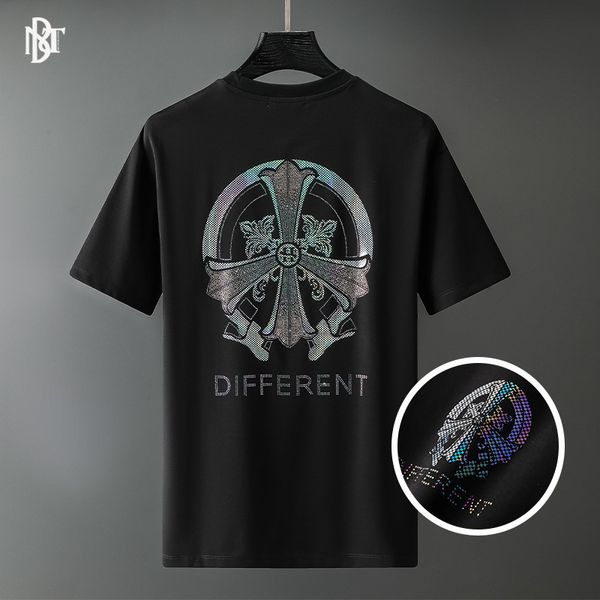 

t shirt 2021 fashion brand half sleeve men's personality net red color cross drill short, White;black