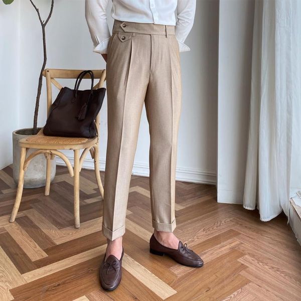 

men's suits & blazers italian mens formal pant pantalones hombre 2021 dress ankle pants men british high waist straight social trousers, White;black