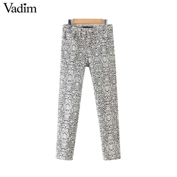 

women's jeans vadim women snake print denim animal pattern pockets stretchy pencil pants chic ankle length trousers pantalones ka475, Blue