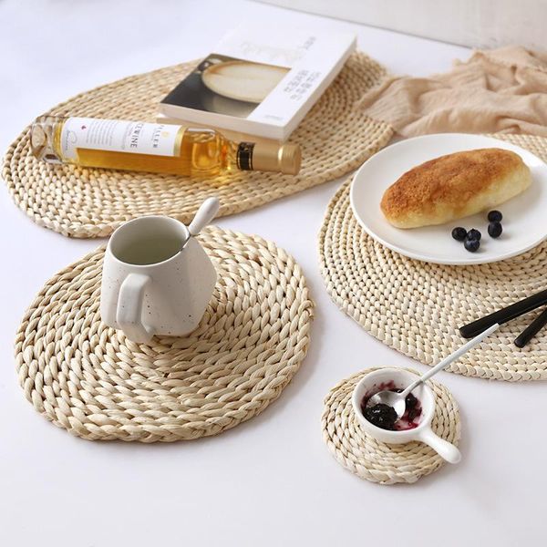 

mats & pads japanese-style home natural corn husk hand-woven straw insulation pad table mat heat-resistant pot holder plate cup placemat
