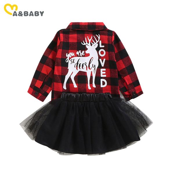 3M-4Y рождественские рожденные малыши ребёнок детские девушки одежда набор красных клетчатых олень рубашки черные туту юбки рождественские наряды 210515