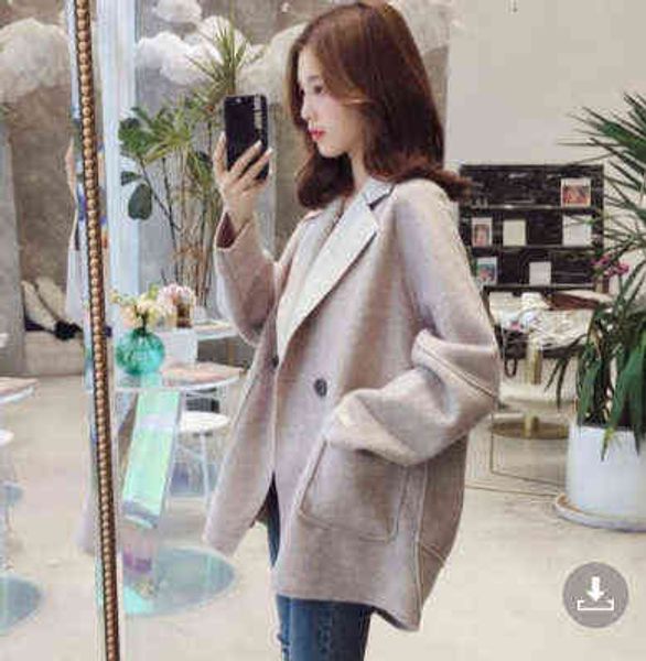 

woolen coat women's 2021 small suit short cocoon wool autumn and winter, Black