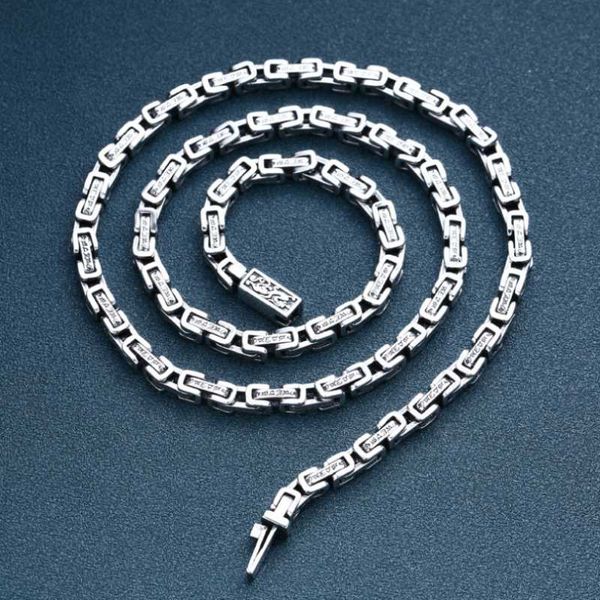 

chains solid silver vintage heavy style six-words mantra engrave necklace man s925 sterling personality stitching chain jewelry