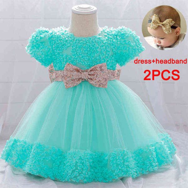 2021 Big Bow 1st Birthday Dress For Baby Girl Clothes Paillettes Princess Dress Abiti da sposa Abbigliamento per bambini Abito da sera per feste G1129