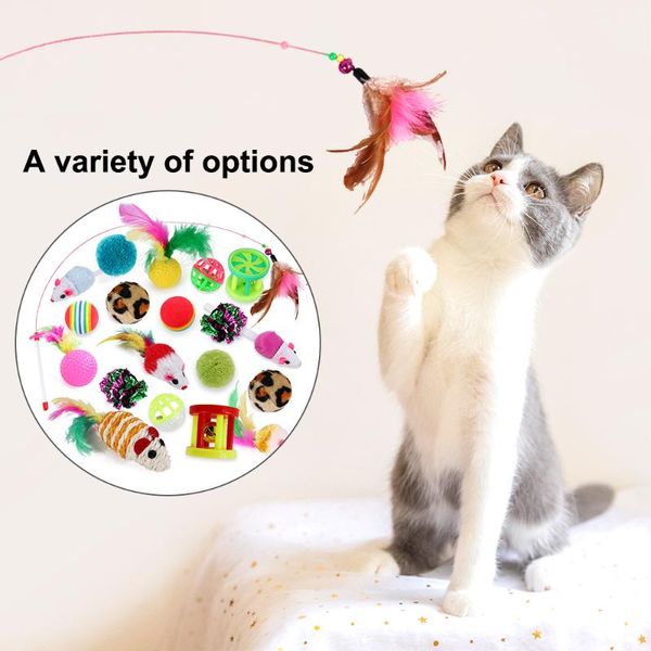 

12/20pcs/set cat toys funny stick mouse toy sisal ball pet teaser feather linen interactive