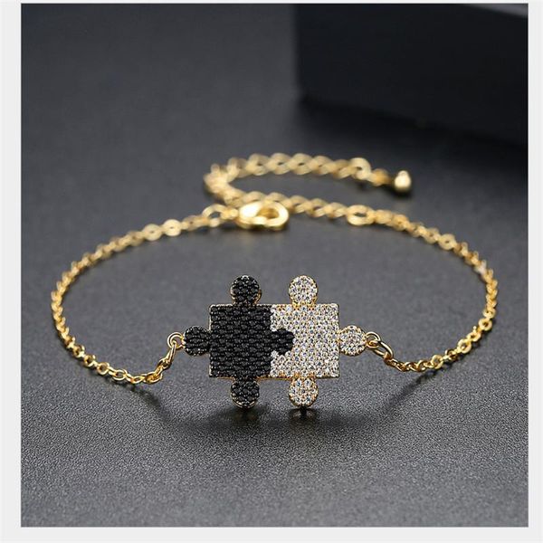 

link, chain mishimik bracelet copper inlaid with zircon fashionable simple korean version of the gold female style patchwork graphic han, Black