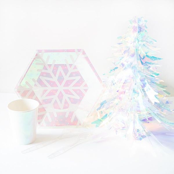 

disposable dinnerware sparkle tableware snow paper plates dish christmas year festival party decor birthday wedding supplies