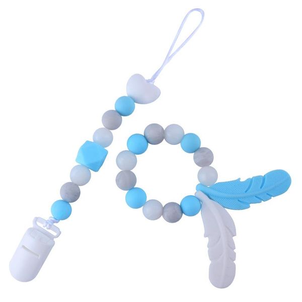 

pacifiers# 2021 diy baby food grade silicone molar feather bracelet toy nontoxic beads pacifier chain