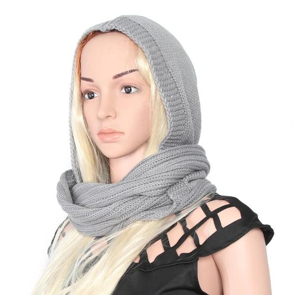 

beanie/skull caps 2021 women's scarf winter hooded thick warm woolen bib female knitted scarves, Blue;gray