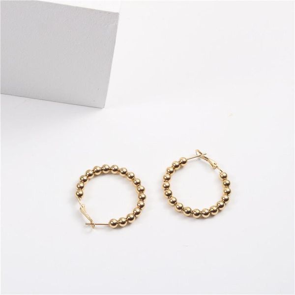 

hoop & huggie vintage earrings stainless steel plated gold for women's round beads earring gothic accessories earing fashion jewellery, Golden;silver