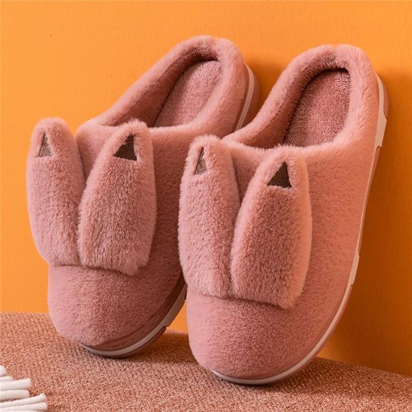 

slippers fashion women winter warm fur shoes men couples baby kids ears soft home indoor plush slides zapatillas, Black