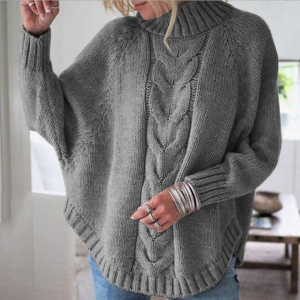 

women's sweaters bat sleeve turtleneck twist pullover women loose sweater and womens autumn winter jumpers, White;black
