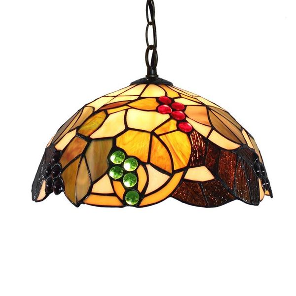 

pendant lamps american country pastoral retro tiffany stained glass grape chandelier european bar restaurant balcony light e27 ac110v 220v