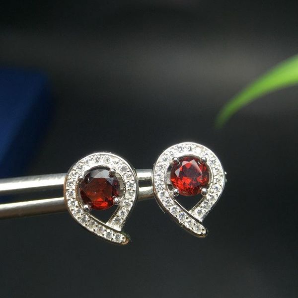 

[meibapj]natural garnet stud earrings real 925 sterling silver red stone fine charm jewelry for women, Golden;silver