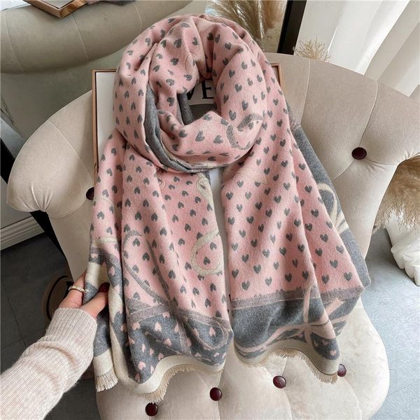 

scarves winter warm scarf for women luxury cashmere print design thick blanket female headband hijab shawl and wrap bufanda 2021, Blue;gray