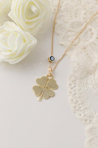 

pendant necklaces women's modern 4 leaf clover gold color luck auspicious evil eye beaded necklace gift friend special day, Silver