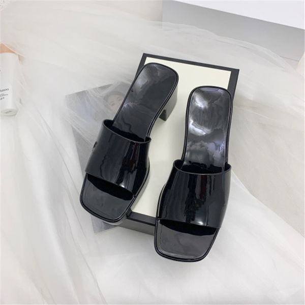 

2021 designer summer women rubber high heel slide sandals 5.5cm platform slipper pink green candy colors outdoor beach slides slippers flip, Black
