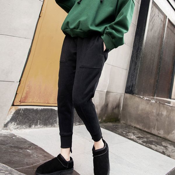

add wool joker beam foot sweat pants show thin big yards thickening of children autumn winters is recreational haroun pants 210412, Black;white
