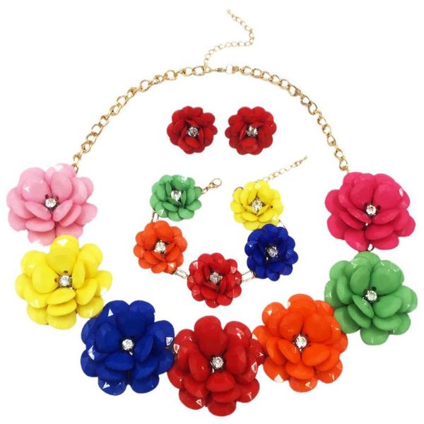 

earrings & necklace fashionable multicolor flower bead african wedding beads nigerian jewelry set, Silver