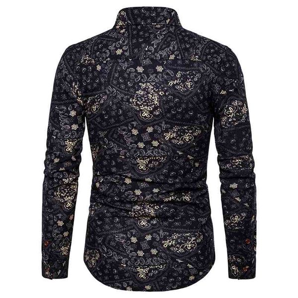 

black paisley cotton linen shirts men brand slim fit long sleeve hawaiian shirt business casual s dress 210721, White;black