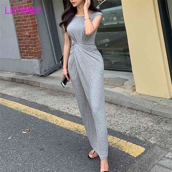 

ldyrwqy summer korean temperament pleat slimming knitting fashion hip wrap dress office lady polyester 210416, Black;gray
