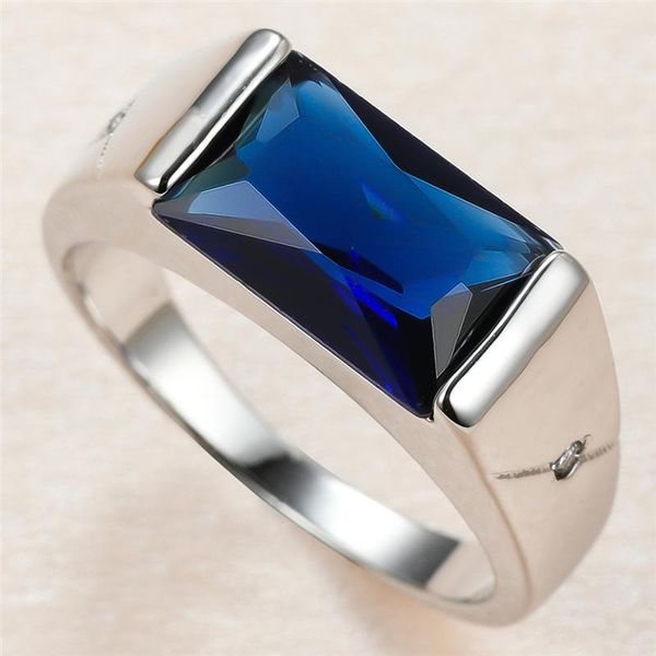 

luxury male female blue crystal stone ring charm silver color thin wedding rings for women promise square zircon engagement, Slivery;golden