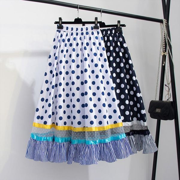 

summer hit color polka dot women skirt mesh patchwork korean high waist a line faldas mujer sweet, Black
