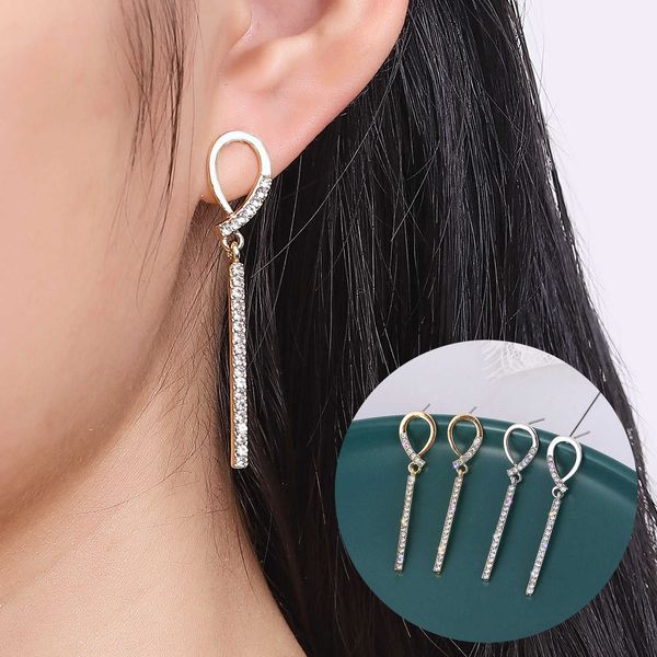 

fashion new women's earrings geometric water drop earring net red diamond temperament show face thin earrings, Silver
