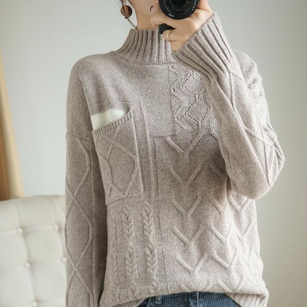 

women's sweaters 2021 style 100% wool ladies high neck pullover sweater long sleeve pure color all-match casual cashmere base, White;black